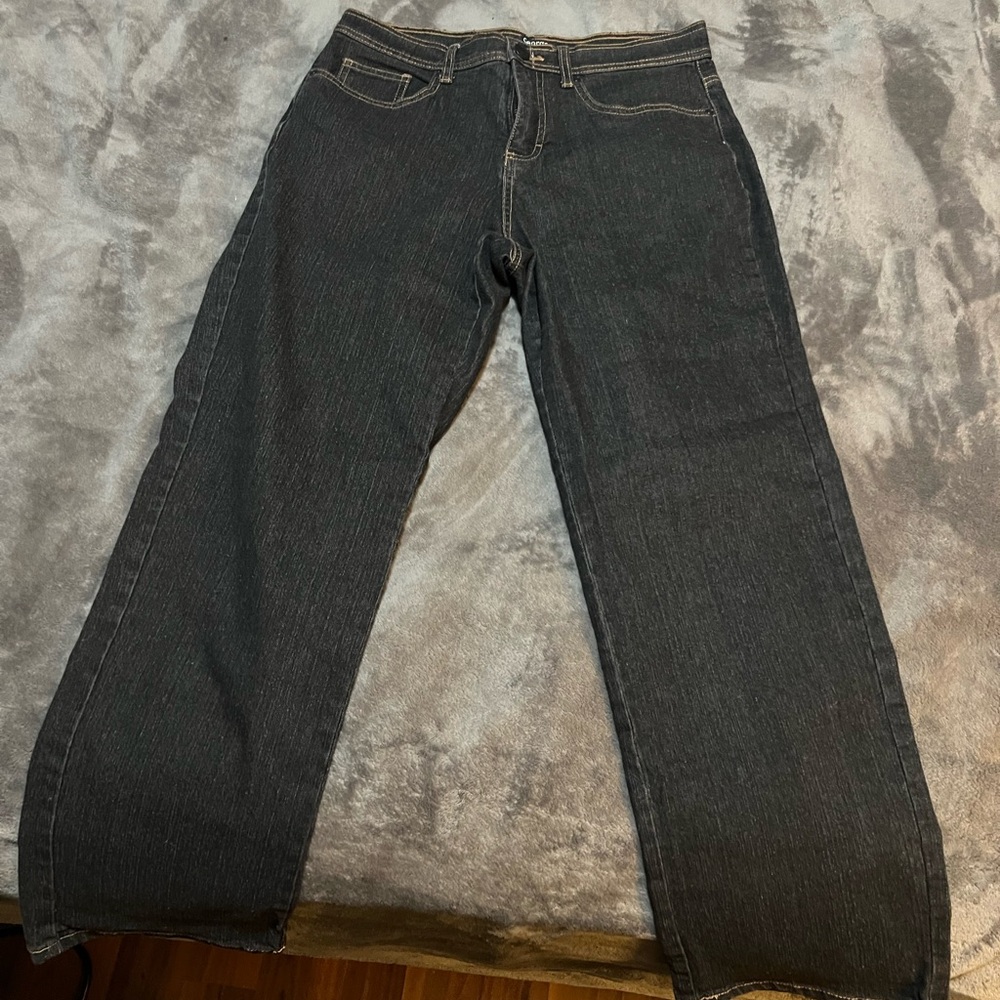 Black Denim Mid Rise Straight Jeans